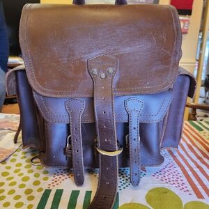 Men's Saddleback Chestnut Leather Backpack with Front Buckle Strap